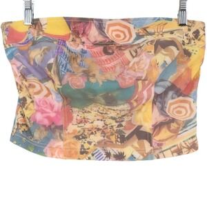 Vintage Renfrew Strapless Crop Top Size 2 Colorful 90s Art Print Eurosummer